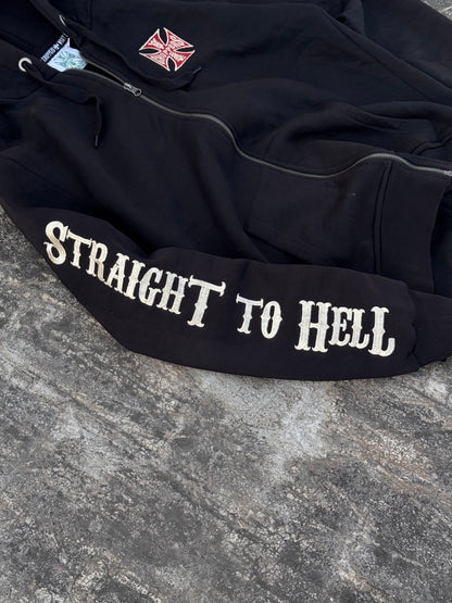 Vintage West Coast Choppers "El Diablo" Zip-Up Hoodie - Straight to Hell Sleeve - Early 2000s Y2K Biker (M)
