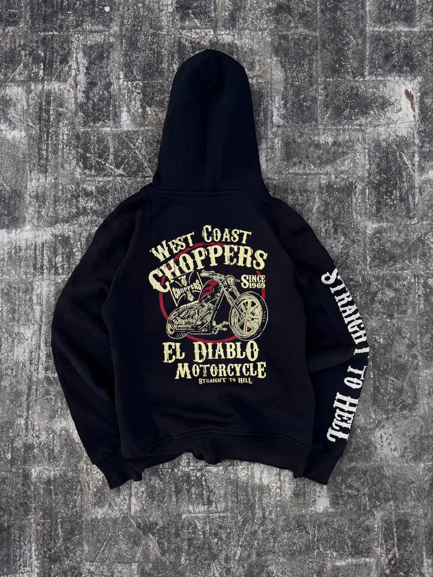Vintage West Coast Choppers "El Diablo" Zip-Up Hoodie - Straight to Hell Sleeve - Early 2000s Y2K Biker (M)