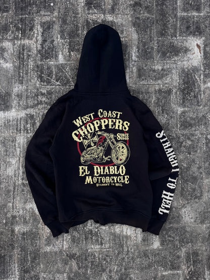 Vintage West Coast Choppers "El Diablo" Zip-Up Hoodie - Straight to Hell Sleeve - Early 2000s Y2K Biker (M)