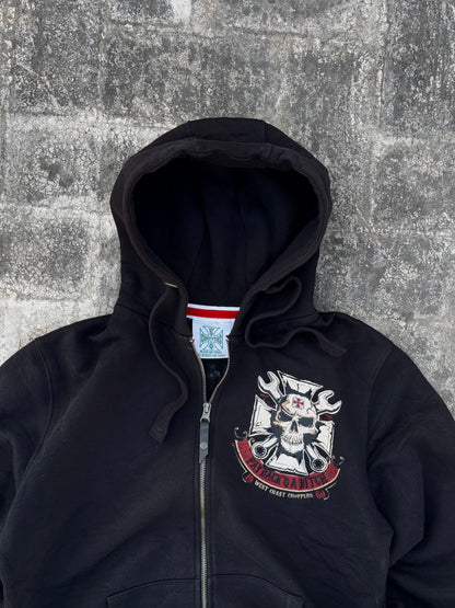 West Coast Choppers Mechanic Zip Hoodie Black Vintage 2010s WCC Skull (M)