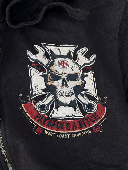 West Coast Choppers Mechanic Zip Hoodie Black Vintage 2010s WCC Skull (M)