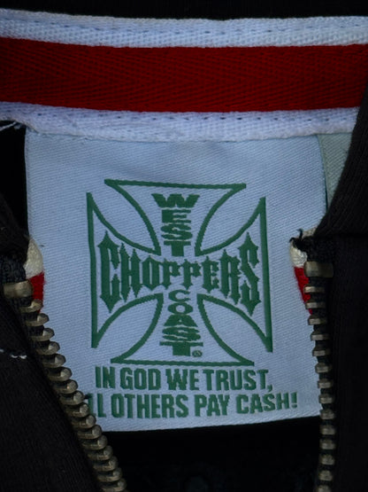 West Coast Choppers Mechanic Zip Hoodie Black Vintage 2010s WCC Skull (M)