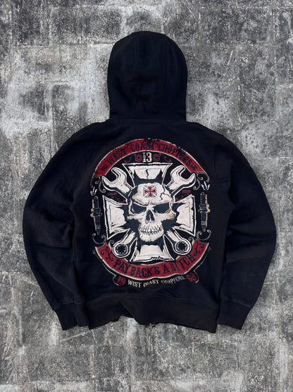 West Coast Choppers Mechanic Zip Hoodie Black Vintage 2010s WCC Skull (M)