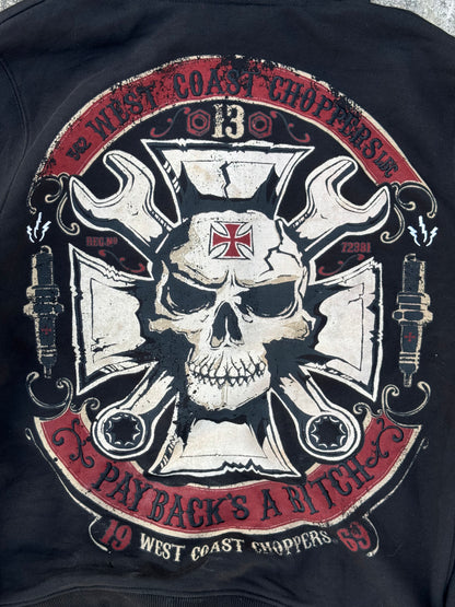 West Coast Choppers Mechanic Zip Hoodie Black Vintage 2010s WCC Skull (M)