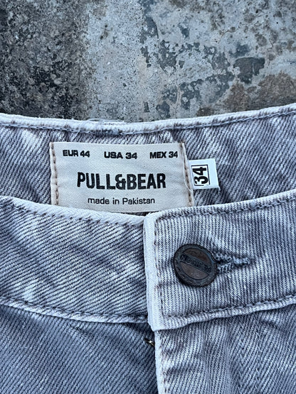 Pull and Bear Grey Stone Washed Baggy Jeans (34)