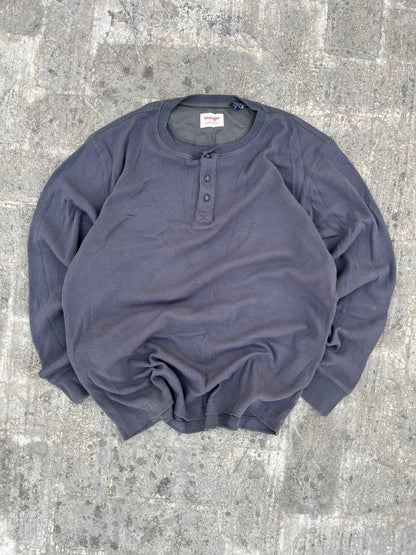 Wrangler Grey Waffle Knit Texturized Full Sleeves Henley (XL)