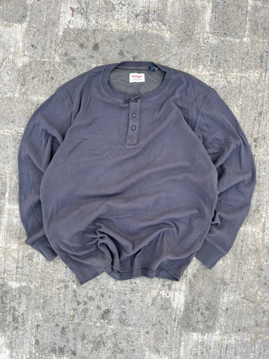 Wrangler Grey Waffle Knit Texturized Full Sleeves Henley (XL)