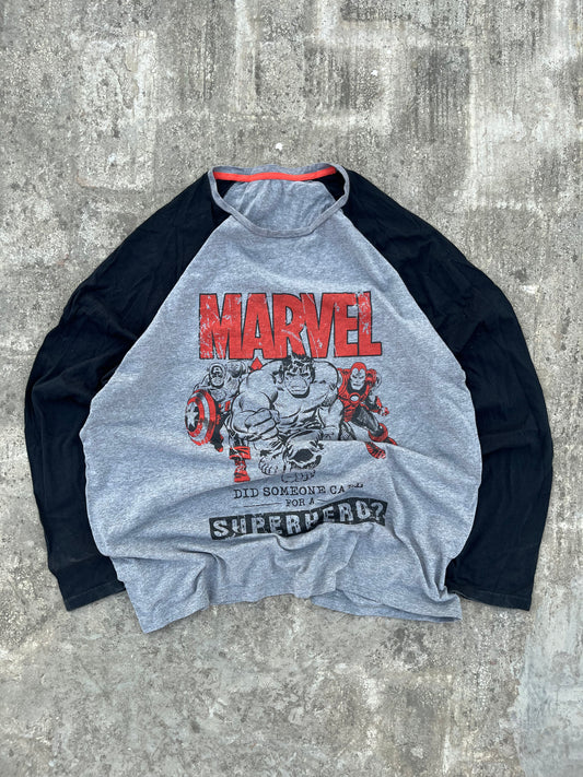 Vintage Marvel Raglan Full Sleeves Oversized Graphic Tee (L)