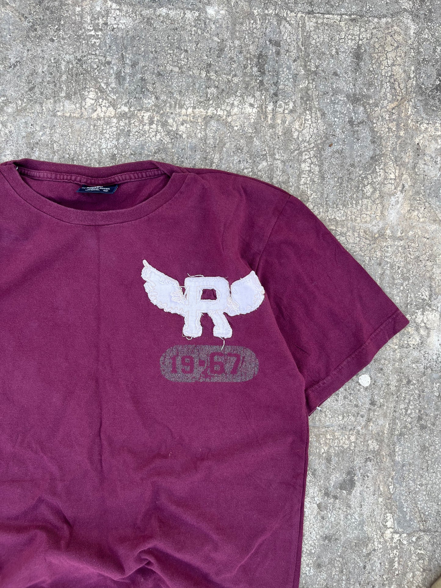 Vintage Polo by Ralph Lauren Maroon "R" Patchwork Tee (M)