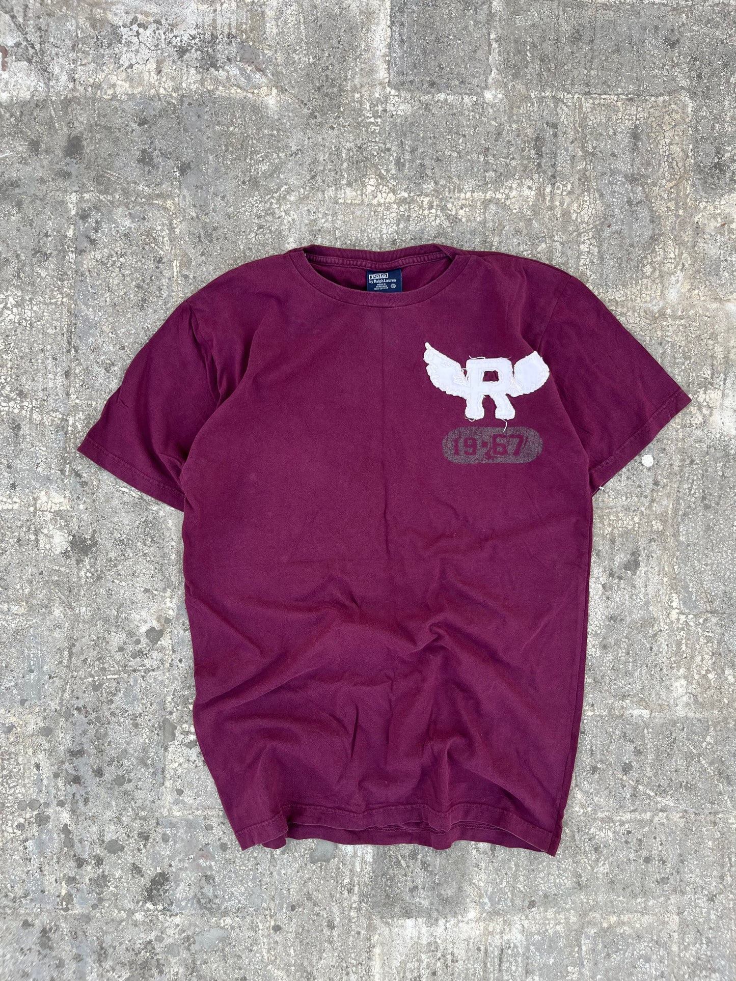 Vintage Polo by Ralph Lauren Maroon "R" Patchwork Tee (M)