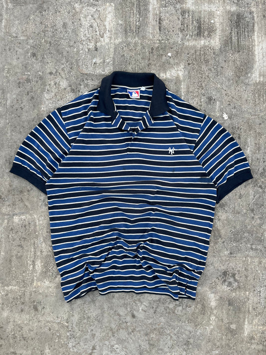 Vintage 90s MLB New York Yankees Black and Blue Stripes Polo Tee (XL)