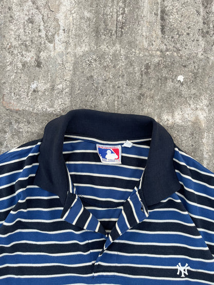 Vintage 90s MLB New York Yankees Black and Blue Stripes Polo Tee (XL)