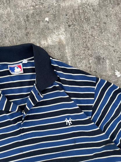 Vintage 90s MLB New York Yankees Black and Blue Stripes Polo Tee (XL)
