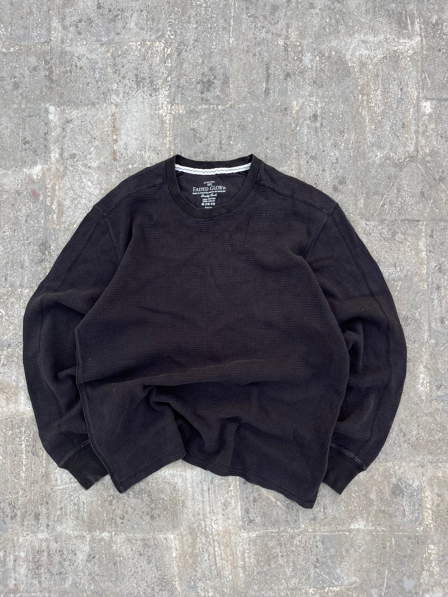 Faded Glory Waffle Knit Texture Black Full Sleeves Tee