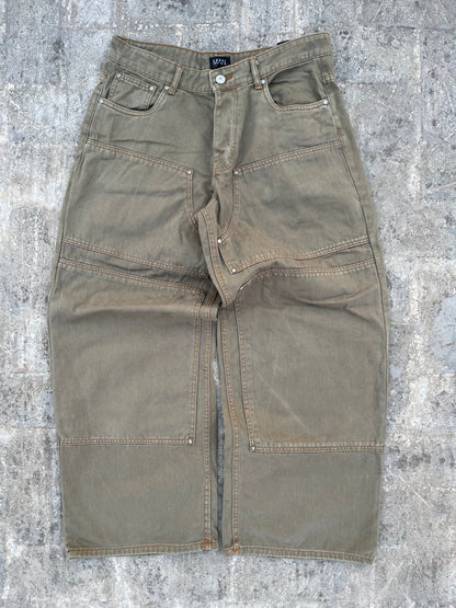 BoohooMan Olive Green Double-Knee Carpenter Baggy Jeans (36)