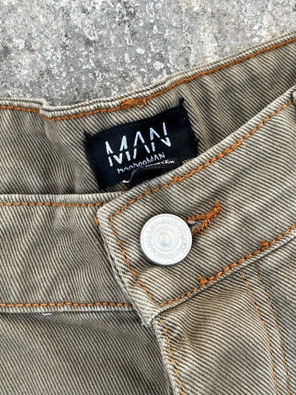 BoohooMan Olive Green Double-Knee Carpenter Baggy Jeans (36)