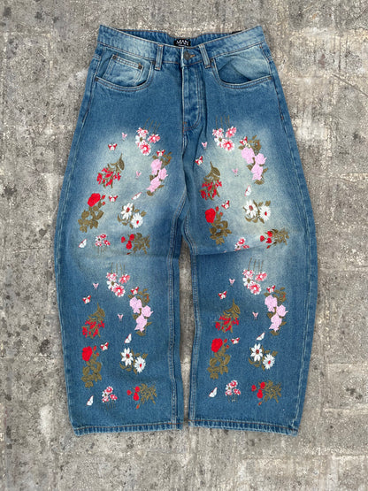 BoohooMan Floral Embroidery Baggy Jeans (33)