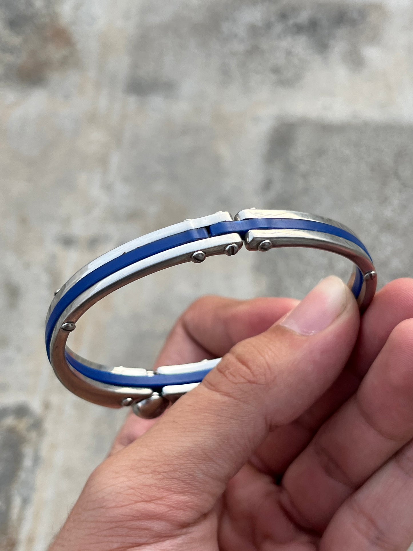 Vintage Heavy Metal Blue Striped Bracelet