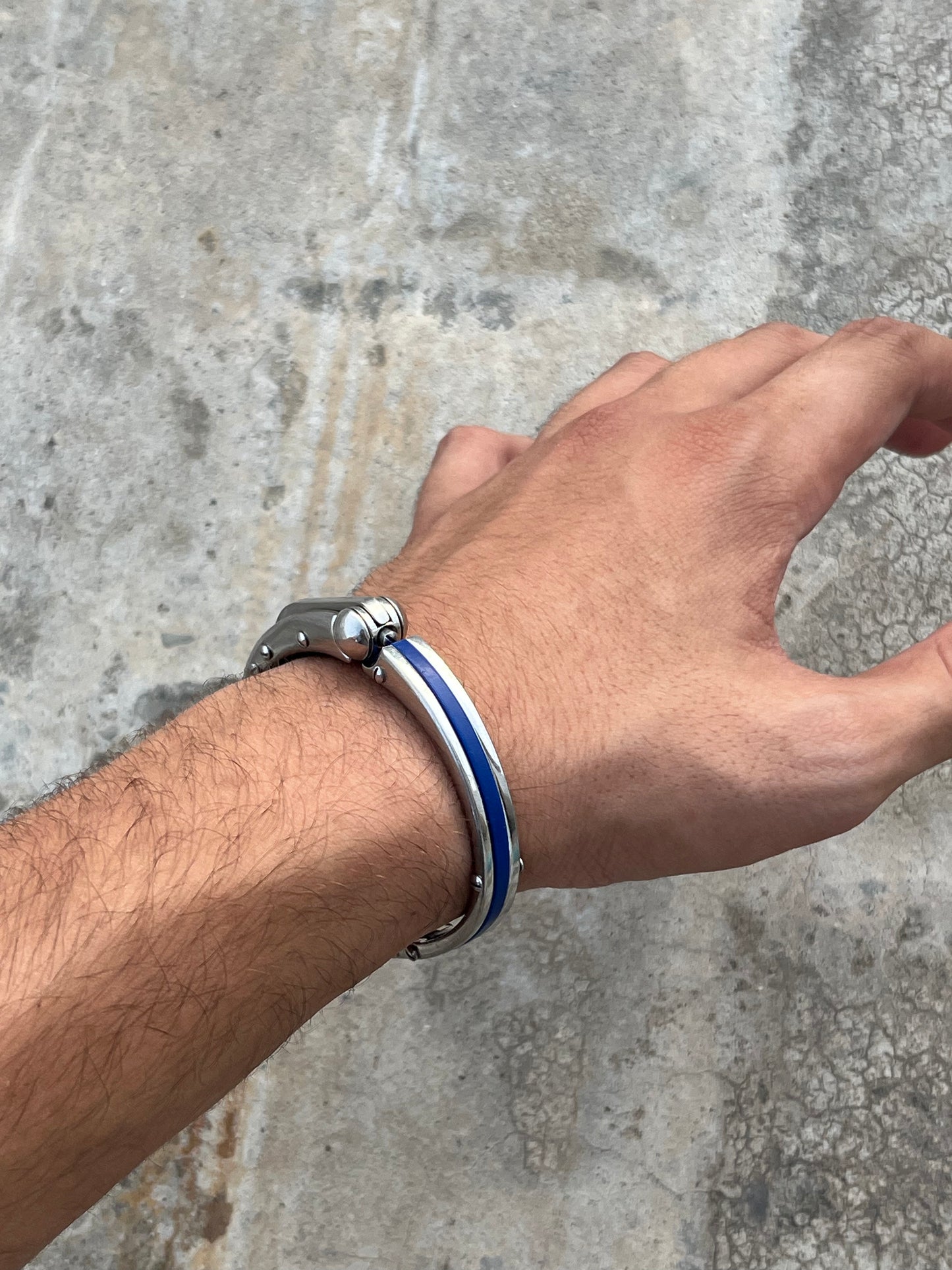 Vintage Heavy Metal Blue Striped Bracelet