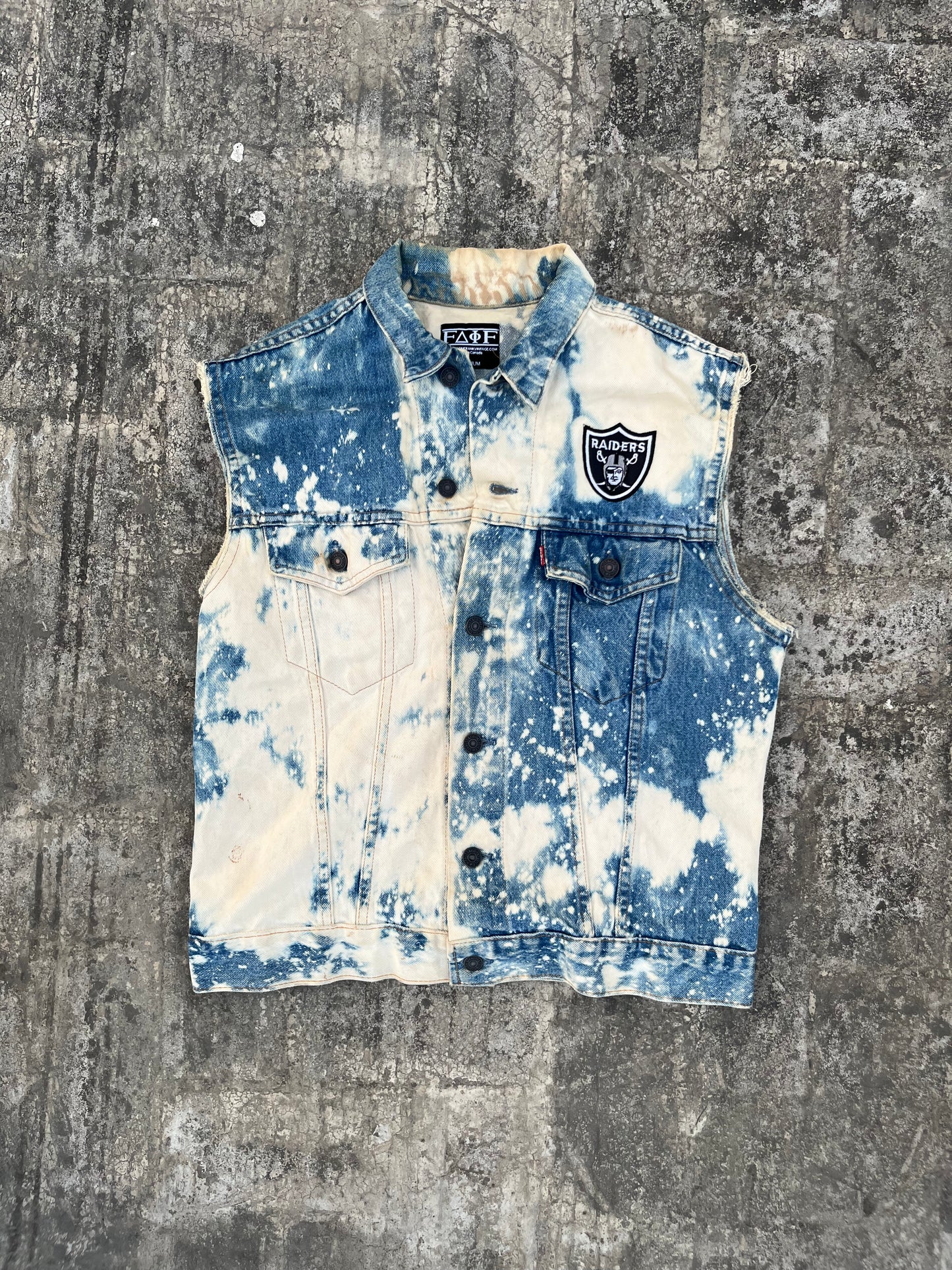 Vintage Custom Levi's NFL Raiders Denim Sleeveless Jacket (M)
