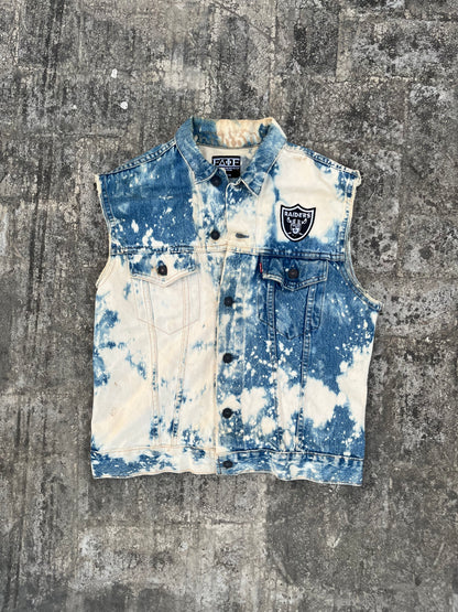 Vintage Custom Levi's NFL Raiders Denim Sleeveless Jacket (M)
