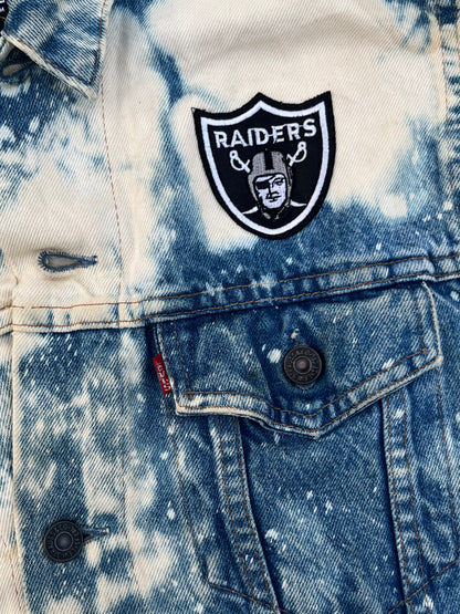 Vintage Custom Levi's NFL Raiders Denim Sleeveless Jacket (M)