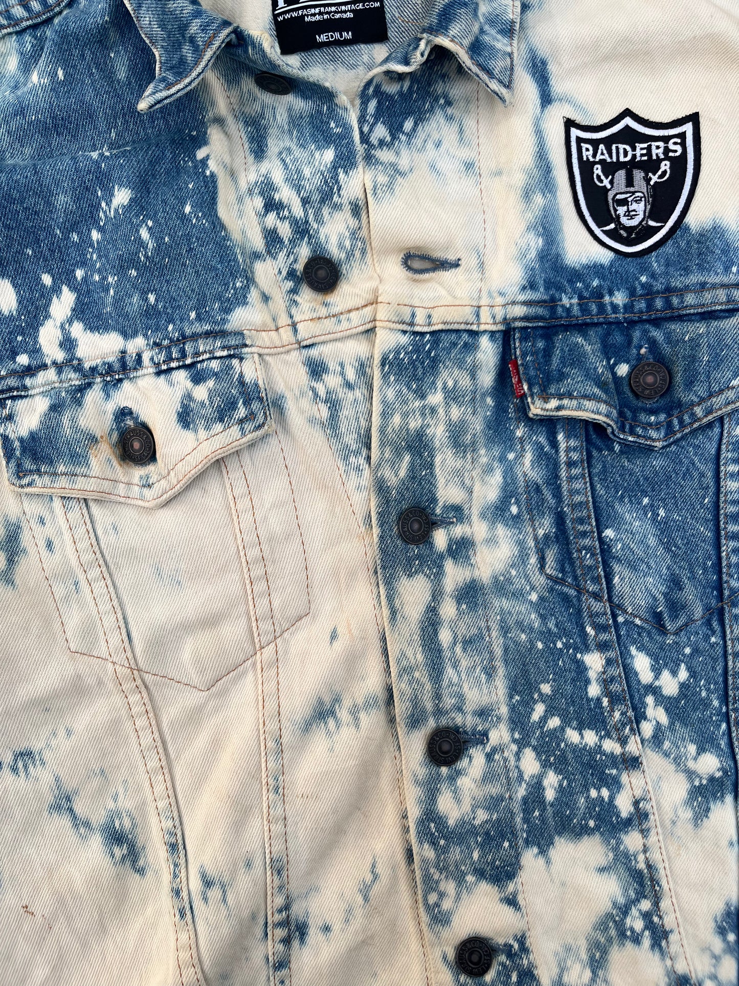 Vintage Custom Levi's NFL Raiders Denim Sleeveless Jacket (M)