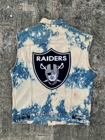 Vintage Custom Levi's NFL Raiders Denim Sleeveless Jacket (M)