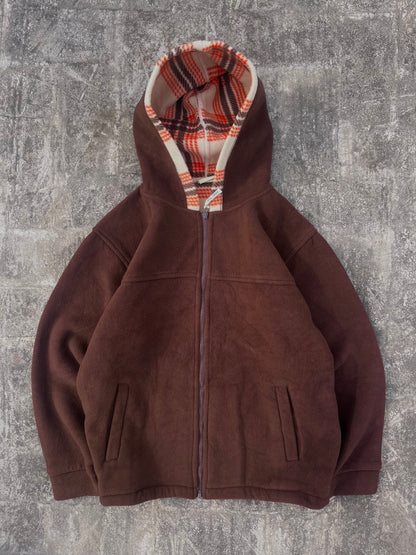 Hill Crop Double Layered Brown Hoodied Jacket (L)
