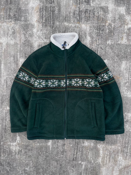 Cosby Green Christmas Snowflake Zipper Jacket (S/M)