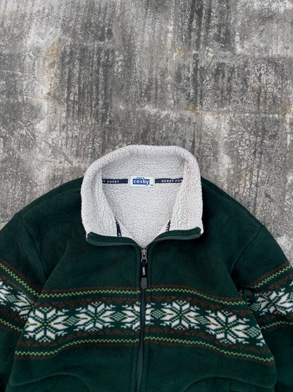 Cosby Green Christmas Snowflake Zipper Jacket (S/M)