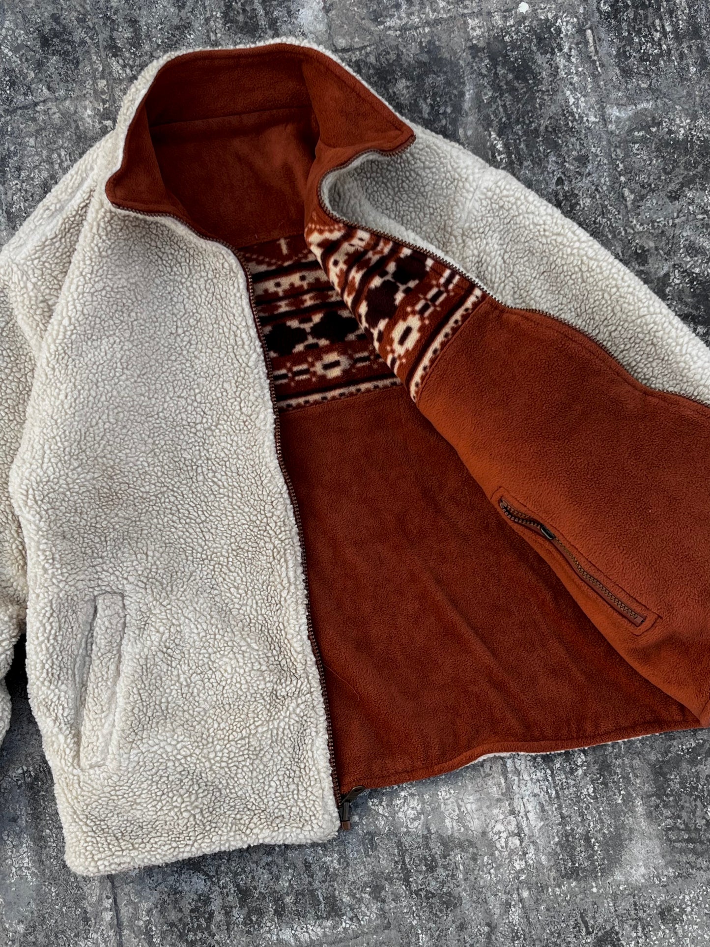 Vintage Brown Fleece Double Sided Jacket (S/M)