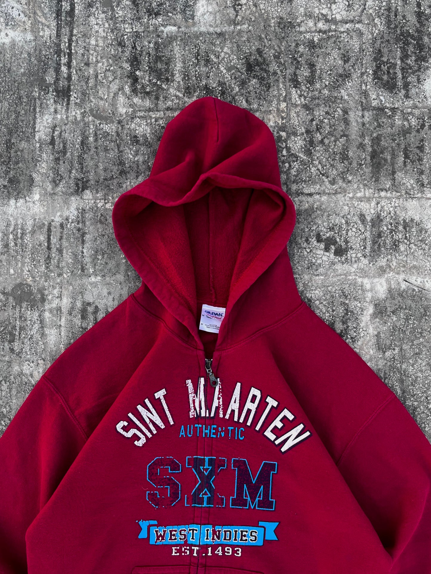 Gildan Sint Maarten West Indies Red Zipper Hoodie (M)