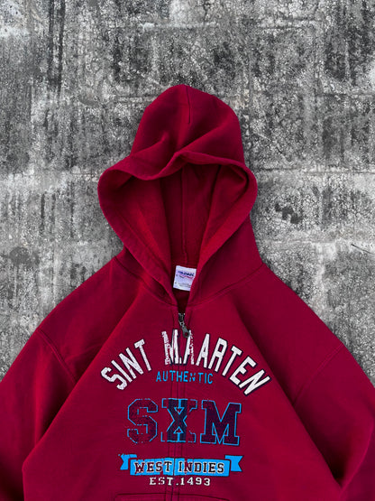 Gildan Sint Maarten West Indies Red Zipper Hoodie (M)