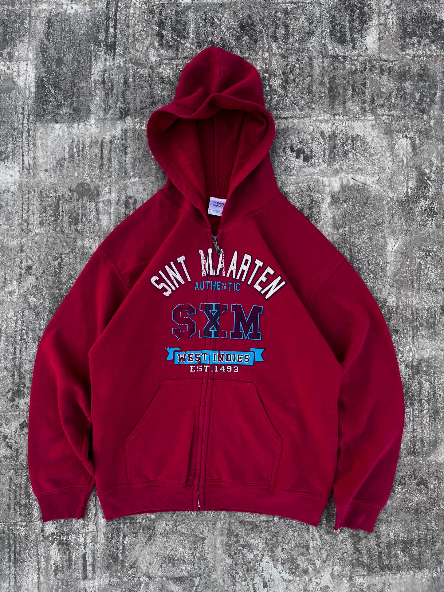 Gildan Sint Maarten West Indies Red Zipper Hoodie (M)
