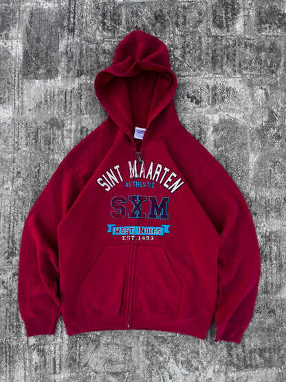 Gildan Sint Maarten West Indies Red Zipper Hoodie (M)