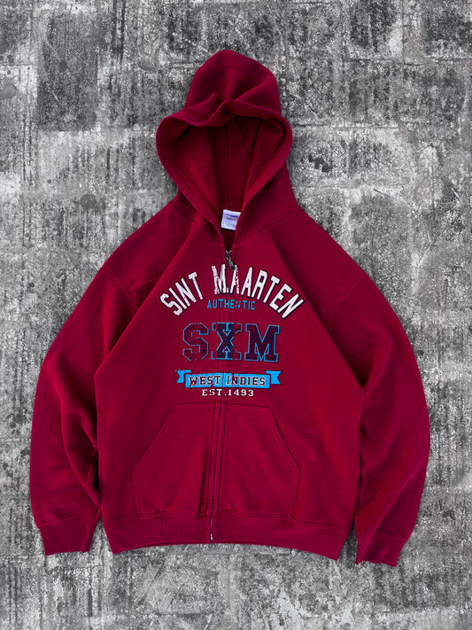 Gildan Sint Maarten West Indies Red Zipper Hoodie (M)
