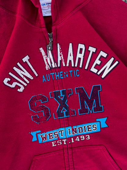 Gildan Sint Maarten West Indies Red Zipper Hoodie (M)