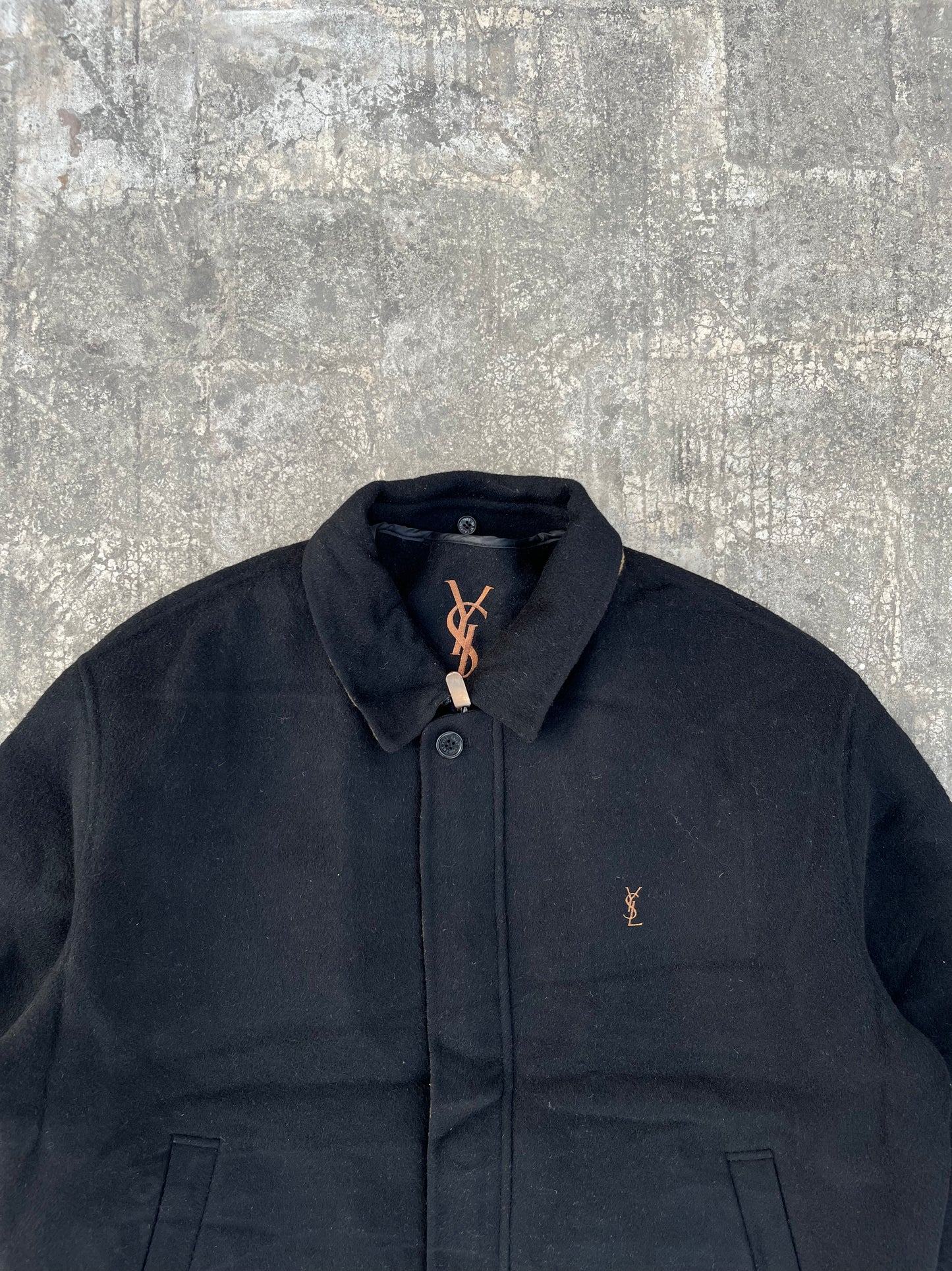 90s Vintage Yves Saint Laurent padded wool jacket ( Black and Brown )