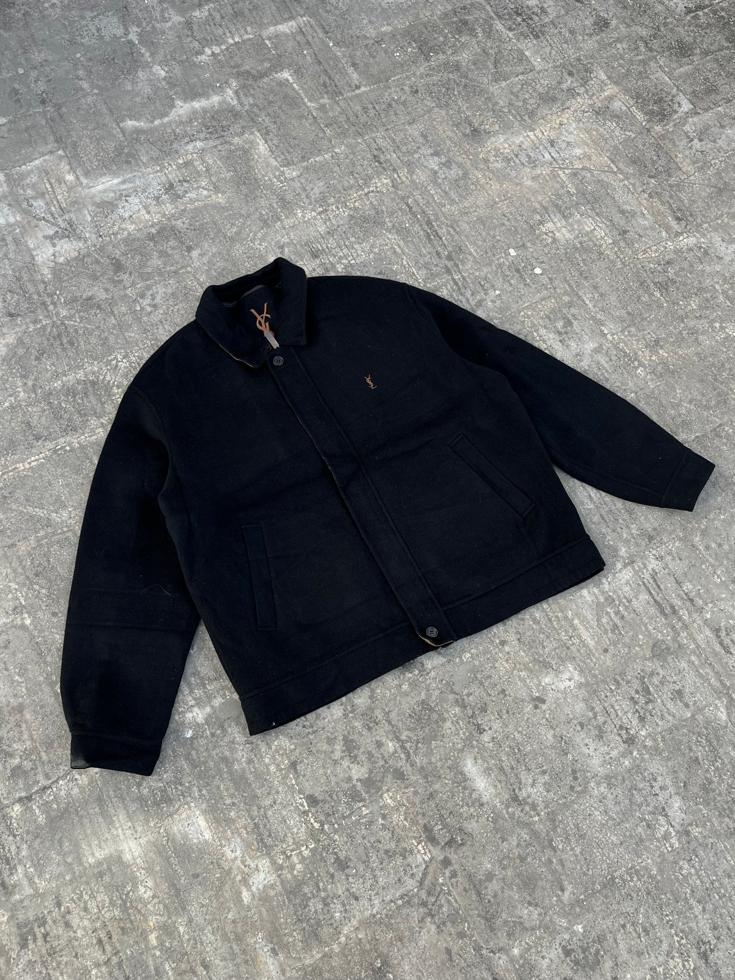 90s Vintage Yves Saint Laurent padded wool jacket ( Black and Brown )