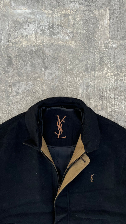 90s Vintage Yves Saint Laurent padded wool jacket ( Black and Brown )