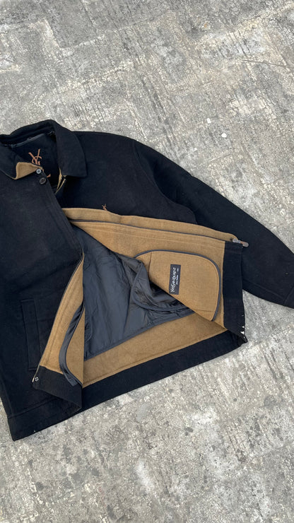 90s Vintage Yves Saint Laurent padded wool jacket ( Black and Brown )