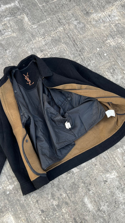 90s Vintage Yves Saint Laurent padded wool jacket ( Black and Brown )