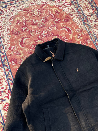 90s Vintage Yves Saint Laurent padded wool jacket ( Black and Brown )