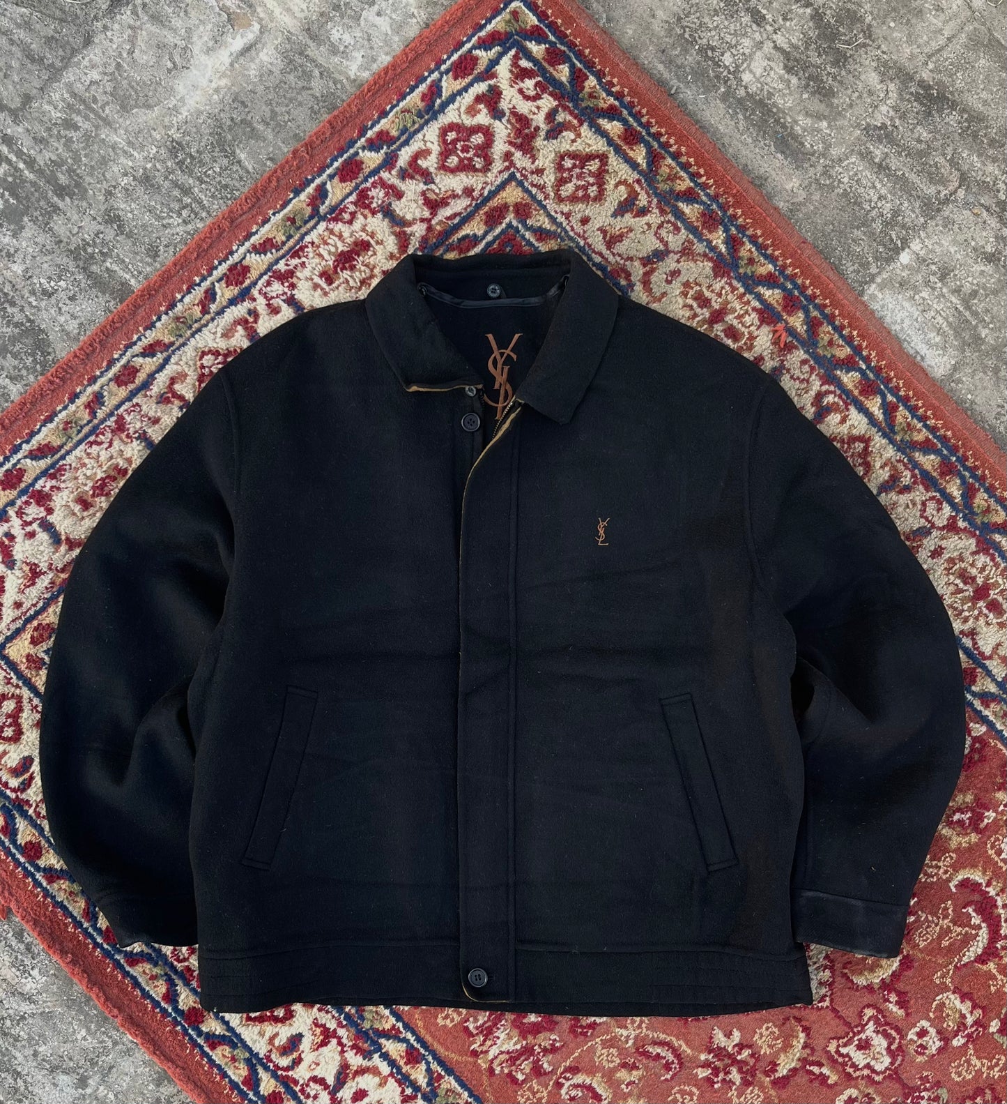 90s Vintage Yves Saint Laurent padded wool jacket ( Black and Brown )
