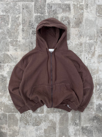 Brown Cropped and Oversized Zipper Hoodie (L)