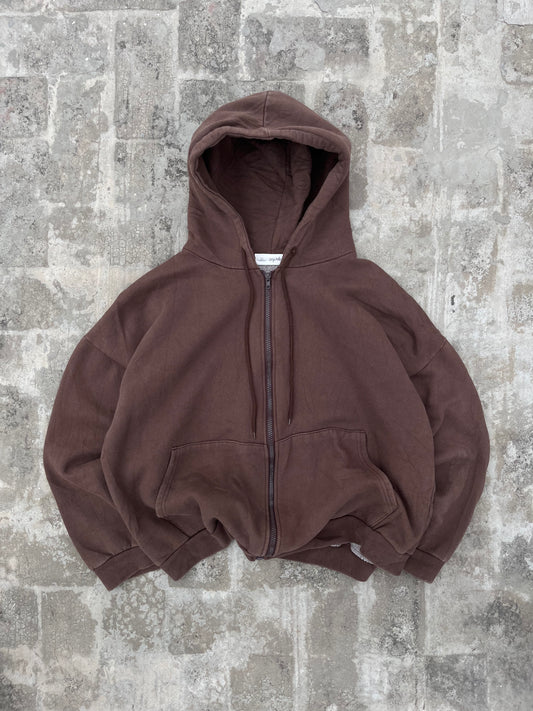 Brown Cropped and Oversized Zipper Hoodie (L)