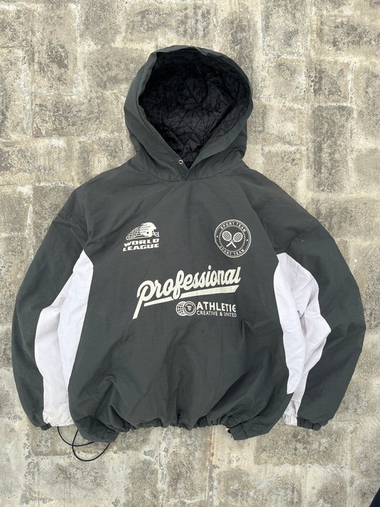 Vintage Burning Cloudy Cropped and Baggy Fit Parachute Hoodie (L/XL)