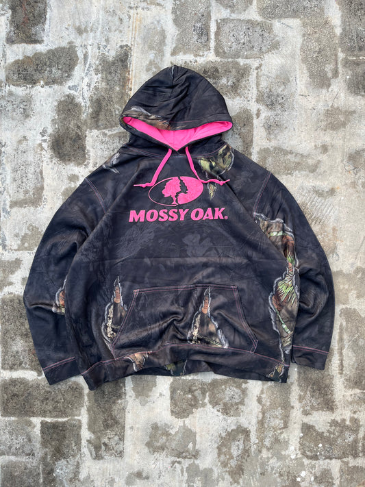 Vintage Mossy Oak Camo Pink Details Jersey Oversized and Boxy Fit Hoodie (XL)