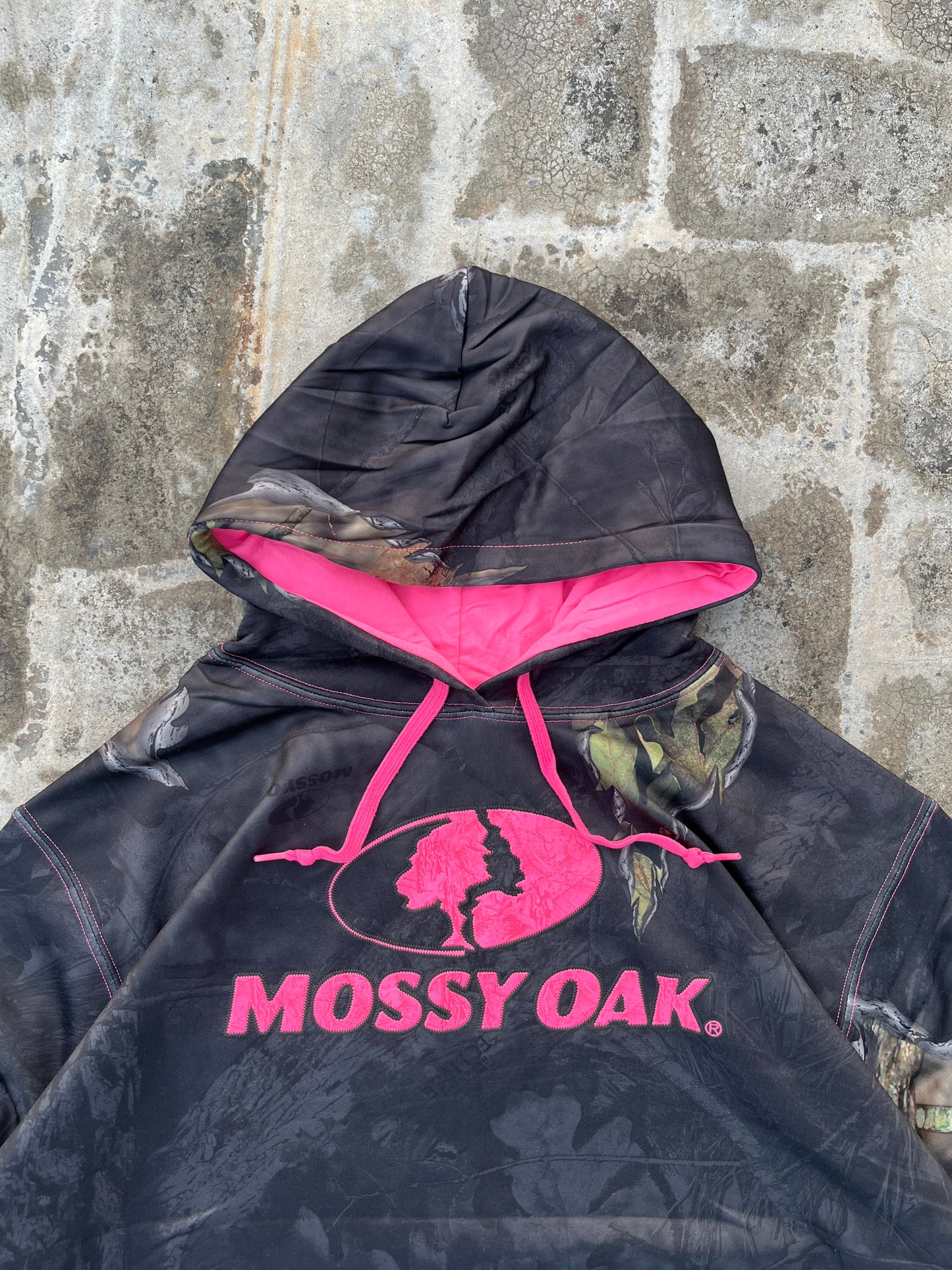 Vintage Mossy Oak Camo Pink Details Jersey Oversized and Boxy Fit Hoodie (XL)
